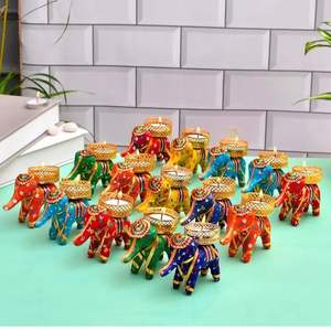 Decoración del festival Diya Return Gift Candle Holder Diwali Diya Indian Gifting Handcrafted Elephant Tealight Candle Holder Diwali - Product Image 2