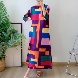 Abito plissettato Miyake con eleganza di alta qualità stampato abiti eleganti da donna taglie forti - Product Image 6