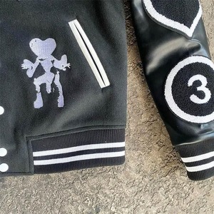 Logotipo personalizado de alta calidad Chenille bordado Patchwork Streetwear invierno Bomber Letterman hombres chaqueta de cuero Varsity para hombres - Product Image 5