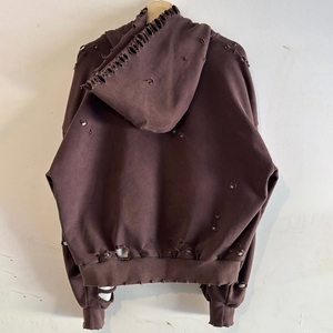 เสื้อฮู้ดดี้ผู้ชายสไตล์สตรีทแวร์ ผ้าคอตตอนผสม ทรงหลวม ซิปหน้า ดีไซน์ขาดๆ เหมาะสำหรับฤดูหนาว แฟชั่นลำลอง - Product Image 3