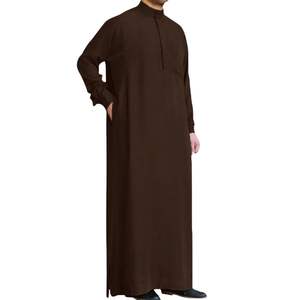Thobe pour homme brun foncé, Kandura saoudien, Jubba islamique, Dishdasha, robe longue à manches longues pour l'hiver et la prière - Product Image 1