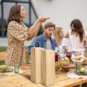 Paquet de 12 boîtes à vin en bois de Noël ensemble boîte à vin en bois non fini avec poignées de ficelle et raphia pour bouteille de vin unique pour le bricolage - Product Image 6