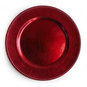 Plato Decorativo Rojo de Hierro con Borde de Cuentas |   Elegante Adorno de Mesa para Eventos, Bodas y Fiestas |   Ecológico y Duradero - Product Image 1
