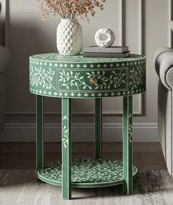 Table en incrustation d'os de conception moderne, tabouret en incrustation d'os de chameau à motif floral, meubles décoratifs pour la maison, table basse, commode, console - Product Image 3