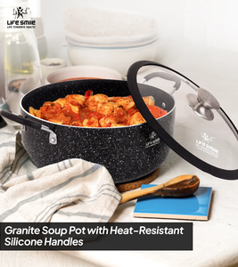 Marmite en granit de qualité supérieure antiadhésive avec couvercle en verre et bord en silicone - Product Image 5