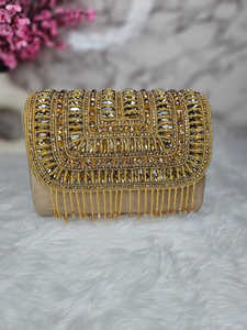 Haute qualité à la main diamant perlé femmes soirée pochette artisanat de luxe avec cadre de chaîne en métal pour les mariages - Product Image 5