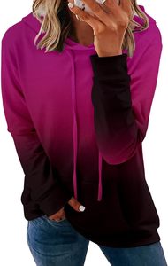 Vente en gros dégradé de couleur à manches longues sweats à capuche avec cordon de serrage femmes printemps automne dames tuniques courte longueur tricoté imprimé - Product Image 3