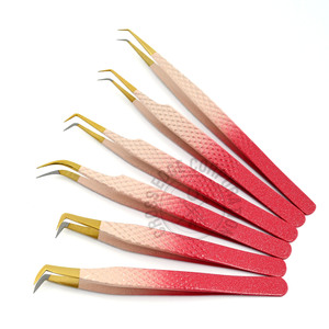 Custom Gold Tip Pink Lash Tweezers Fiber Tip Russian Volume Boot Tweezer Moon Curved Hand Tested Eyelash Extension <b>Tool</b> - Product Image 1