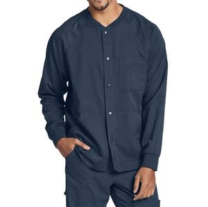 Unisex Sólido Cuello en V 5 Bolsillos Top Manga Larga Rib Cuff Lab Coat Custom OEM Hospital Enfermera Scrubs Workwear Snap Scrub Sets - Product Image 1