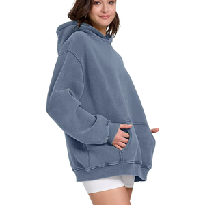 Acid Wash Hoodies For Women <b>Top</b> Trending Breathable Hoodies For Women Drop Shoulder Women Hoodies 100% Cotton - Product Image 2