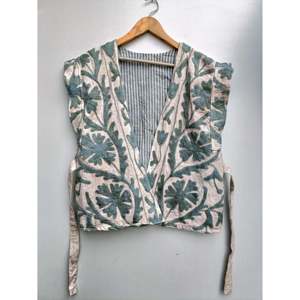 Chaleco Acolchado de Algodón Bordado a Mano para Mujer, Talla Grande, Chaqueta Corta Suzani Kantha, Ropa de Primavera con Tela Tejida - Product Image 1