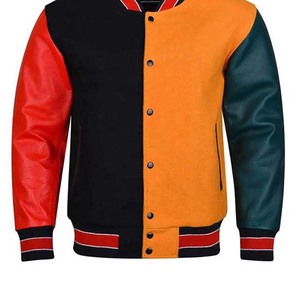 Vente en gros de blouson bombardier en laine brodée chenille manches en cuir design classique varsity letterman vestes de baseball streetwear - Product Image 2