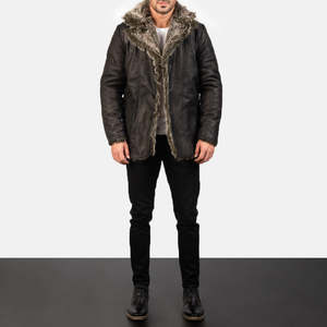 Furlong Formal Goth Coat Black Leather Long Slim Trench Overcoat Lapel Collar Hood Knitted Fabric Casual Print Button Autumn - Product Image 3