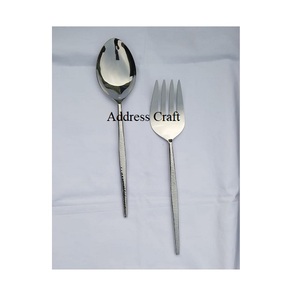 Ensemble de service à salade personnalisé en argent mat meilleure qualité à long manche en acier inoxydable outils à salade lave-vaisselle cuillère de service fourchette - Product Image 1