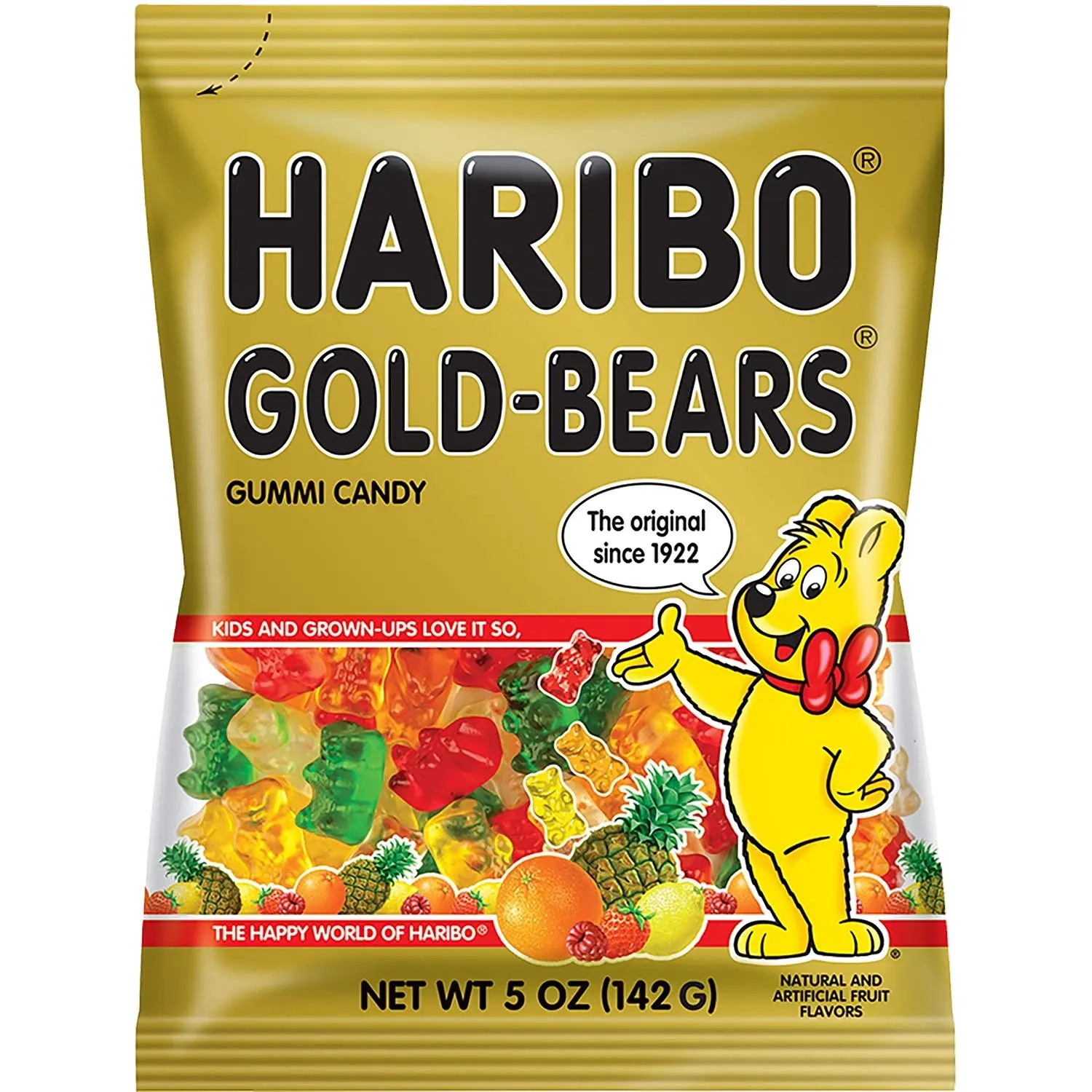 Haribo 30220 Goud-Beren Gummi Snoep, Origineel Assortiment, 5Oz Zak, 12/Doos