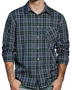 <b>Men</b> Plaid Button Up <b>Shirt</b> Dark Green Navy <b>Long</b> <b>Sleeve</b> <b>Casual</b> Checkered Flannel <b>Shirt</b> With Pocket Soft Autumn Winter Wholesale - Product Image 1