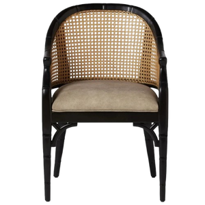 Miurea Modern Rattan Dining <b>Chair</b> with Solid Wood Legs Microfiber Cushion Black Finish - Product Image 1