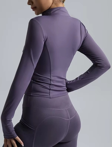 2025 Hot Sustainable Four-Way Stretch Quick-Dry Breathable Full Zipper Long-<b>Sleeve</b> Crop Top Fitness Yoga <b>Jacket</b> Sport Running - Product Image 3