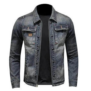 Veste en jean pour hommes confortable de couleur unie 100% coton vêtements décontractés pour l'hiver Streetwear avec logo avant et poches - Product Image 1