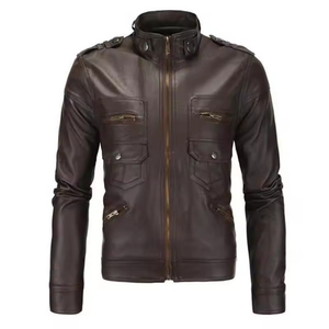 Chaqueta de Cuero PU de Moda para Hombre, Chaqueta de Motociclista de Alta Calidad con Cuello Alto, Prenda Exterior Casual y Elegante, Venta al Por Mayor OEM - Product Image 1
