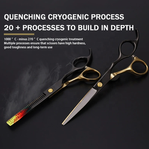 กรรไกรตัดผมสแตนเลสสำหรับร้านเสริมสวยมืออาชีพ6นิ้วสีดำทอง - Product Image 4