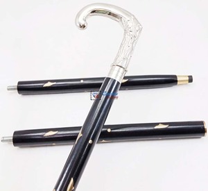 Bastón Plegable de Madera Negra de Alta Calidad Premium con Mango de Latón Niquelado, Diseño Art Deco Hecho a Mano para Personas Mayores - Product Image 3