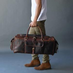 Bolsa de viaje de cuero genuino para hombre de estilo vintage, lona de noche de fin de semana con patrón de caramelo, lona de vacaciones de moda - Product Image 4