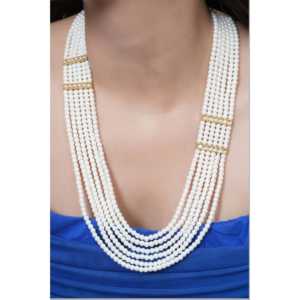 Collier élégant multi-rangs en fausses perles pour femmes, bijoux de mode pour mariages, fêtes, cadeaux, look ethnique traditionnel - Product Image 5