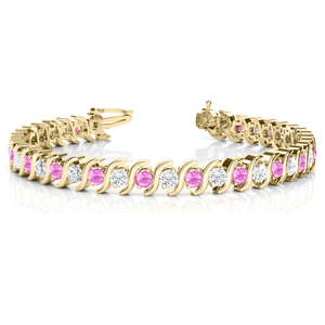 Pulsera de Eslabones Tipo Tenis en Oro Amarillo de 18K con Zafiro Rosa de 6.00ct y Diamantes, Joyería de Moda - Product Image 2