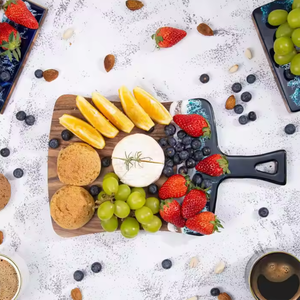 Élégante planche à découper 2-en-1 en bois de noyer et bambou d'acacia durable avec poignée en forme de vague océanique Bloc à découper de qualité supérieure - Product Image 2