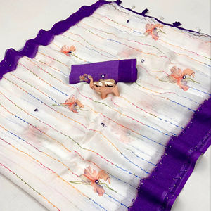 Sari de trabajo de algodón y lino pesado más vendido para mujer, estilo moderno, suave, indio, sin tiempo de entrega de muestra, en stock. - Product Image 1