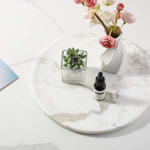 Plateau de service à bijoux en marbre Calacatta à un niveau, rond de 11,8 pouces, pour bureau, comptoir de salle de bain et décoration de cuisine - Product Image 2