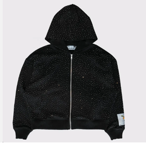 Custom All-over Rhinestone Hombres 100% Algodón 450 GSM Full Face Zip up US Hoodie mens crop top Hoodie - Product Image 1