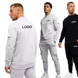 OEM Trending Fashion Factory Rate Logotipo personalizado Moda Sólido Pullover Sweatsuit Mens Training Cargo Chándal con bolsillo - Product Image 1