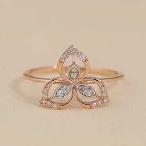 Anillo Romántico con Diamante Cultivado en Laboratorio, Diseño Floral Inspirado en la Naturaleza, Corte Redondo, Claridad VS, Blanco Platino Rodio, Certificado IGI - Product Image 5