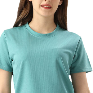Conjunto Deportivo Informal para Mujer, Color Verde Azulado, Manga Corta, Cuello Redondo, Leggings Transpirables, Ligeros, de Color Sólido, para Verano, Marca INDEX APPAREL - Product Image 5