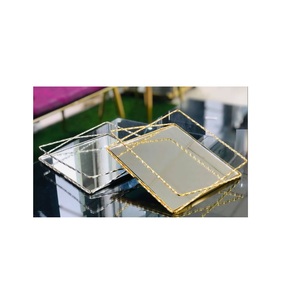 Plateau miroir doré Cadre métallique rectangulaire Plateau décoratif de table au design attrayant Meilleure vente au prix de gros - Product Image 1