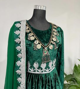 Salwar Kameez Tradicional Afgano Bordado en Seda y Algodón para Mujer, Vestido de Terciopelo Hecho a Mano para Bodas y Fiestas, Talla Personalizada, Alta Calidad - Product Image 2
