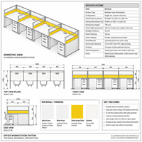 Bureau de travail moderne multi-personnes, table linéaire pour personnel avec cloison d'intimité et meuble de rangement mobile