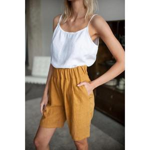 Taille élastique lin taille haute Shorts femmes été Shorts Style Boho décontracté coupe ample pantalons courts vêtements de plein air cadeau pour elle - Product Image 1