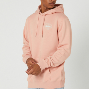 <b>Mens</b> Pullover <b>Hoodie</b> <b>Pink</b> Peach Logo Graphic Print Drawstring Hood Kangaroo Pocket Casual Surf Snow Streetwear Outerwear - Product Image 2