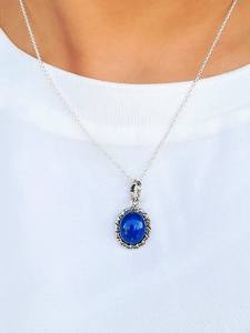 Collier Pendentif Lapis Lazuli En Argent Sterling 925 Pierre Précieuse Ovale - Product Image 4