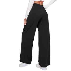 Pantalon droit d'hiver 100% coton noir polaire pour femmes le plus confortable avec taille élastique ensemble de pantalons de survêtement personnalisés - Product Image 3