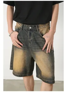 กางเกงยีนส์ขาสั้นทรงวินเทจสำหรับผู้ชาย ผ้าฝ้าย 100% ทรงหลวม ขาตรง แฟชั่น กางเกงห้าส่วน เอวสูง ระบายอากาศได้ดี - Product Image 4