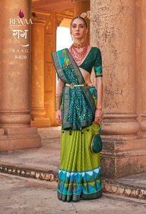 Soutien/Adulte Design à feuilles persistantes Magnifique Collection Diwali Saree en soie avec chemisier avec fournisseur de travail imprimé de Surat - Product Image 3