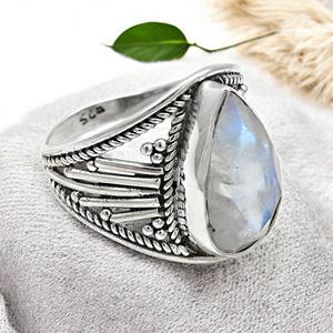 Stylish Solid 925 Sterling <b>Silver</b> Handmade Dainty <b>Rings</b> with Natural Rainbow Moonstone Gemstone Fine <b>Statement</b> Jewelry for Her - Product Image 3