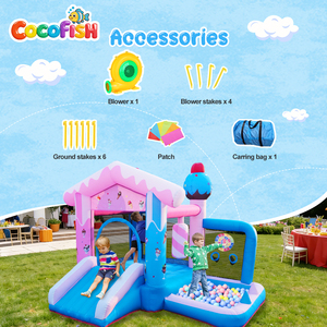 Casa Inflable con Tobogán y Piscina <span class=keywords><strong>de</strong></span> Agua con Temática <span class=keywords><strong>de</strong></span> Helado Cocofish, <span class=keywords><strong>Castillo</strong></span> Inflable para Fiestas <span class=keywords><strong>de</strong></span> Cumpleaños con Soplador - Product Image 4