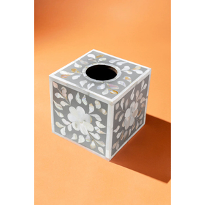 Porte-serviettes en bois gris de taille moyenne avec incrustation de nacre Solutions de présentation et de stockage de papier de soie élégantes - Product Image 2