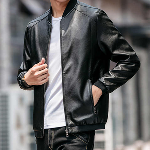 2025 chaqueta de cuero clásica para hombre con cuello de béisbol personalizado de alta calidad cierre de cremallera corta estilo juvenil coreano - Product Image 2