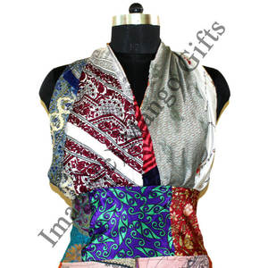 Robe longue maxi vintage en soie pour femme, style sari, col halter, taille élastique, respirante, style bohème pour la journée, tenue de plage hippie - Product Image 4